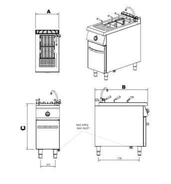 Cuocipasta a gas 24L 1 vasca completo di cestelli